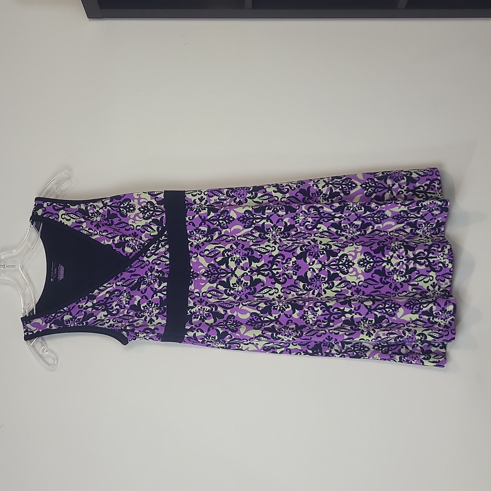 TEKGEAR Navy Purple Lime Green Fleur De Lis Modest Sleeveless Athletic Dress